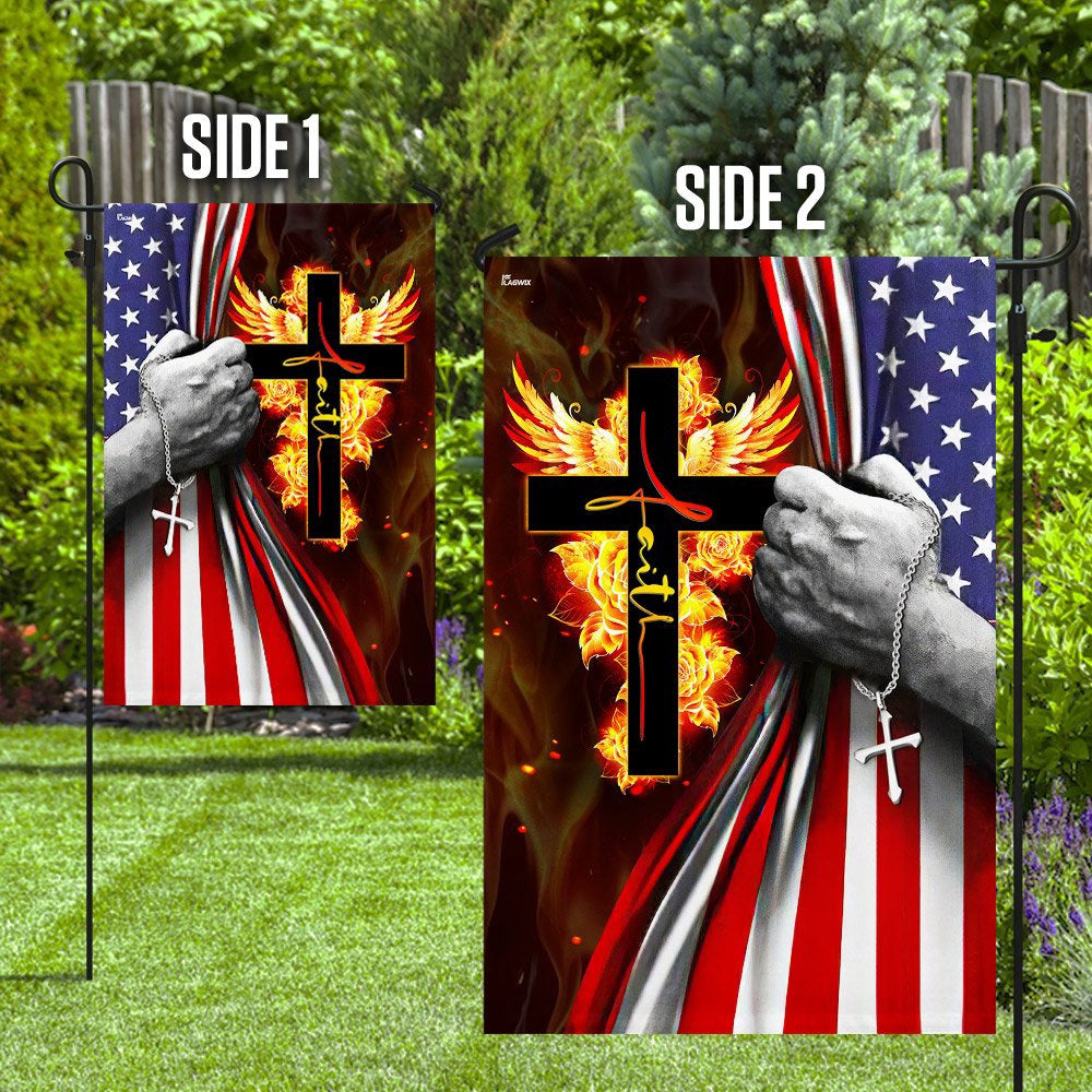 Christian Garden Flags, Faith Cross American With Wing Flag, Christian House Flags, Christian Cross Flag, Faith Flag