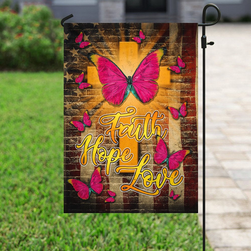 Christian Garden Flags, Faith Hope Love Butterfly Flag, Christian House Flags, Christian Cross Flag, Faith Flag