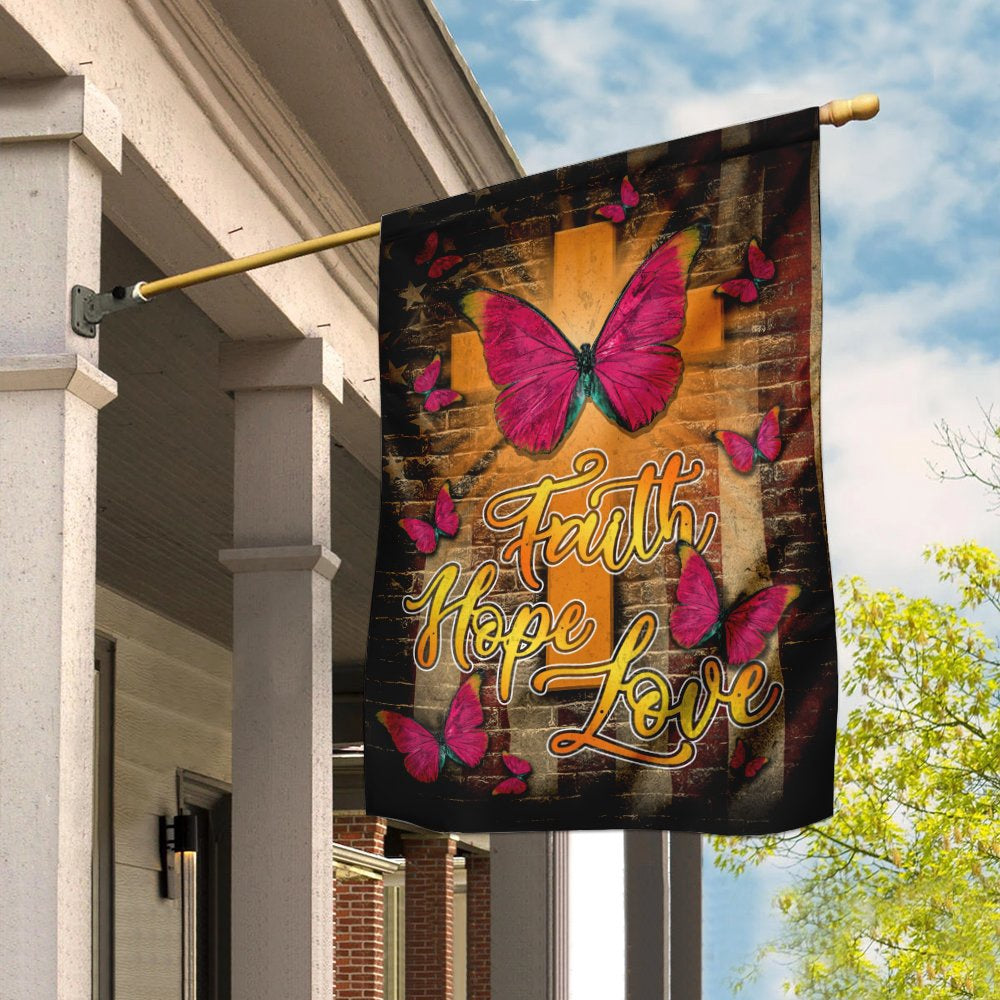 Christian Garden Flags, Faith Hope Love Butterfly Flag, Christian House Flags, Christian Cross Flag, Faith Flag