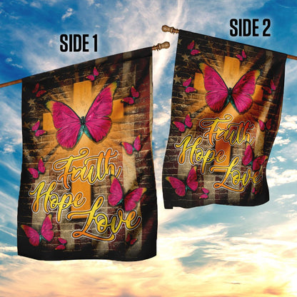 Christian Garden Flags, Faith Hope Love Butterfly Flag, Christian House Flags, Christian Cross Flag, Faith Flag