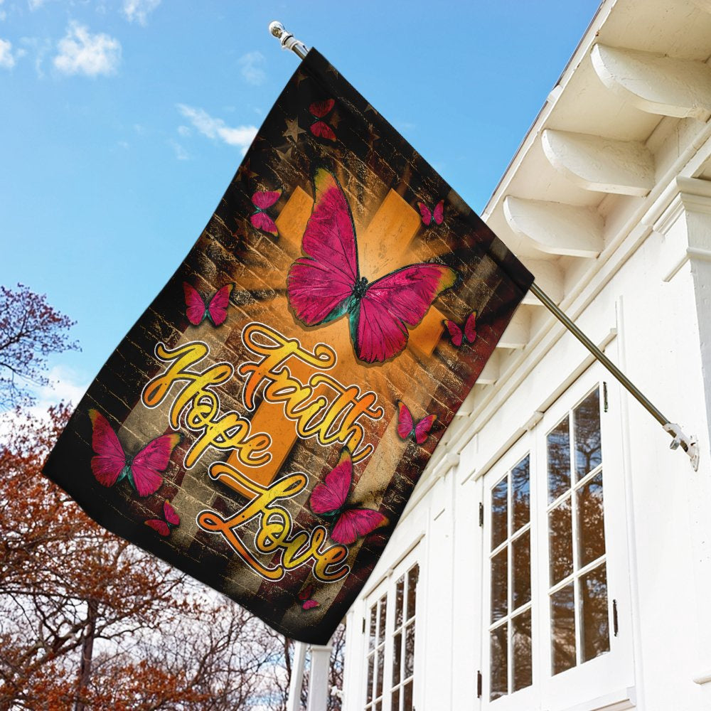 Christian Garden Flags, Faith Hope Love Butterfly Flag, Christian House Flags, Christian Cross Flag, Faith Flag