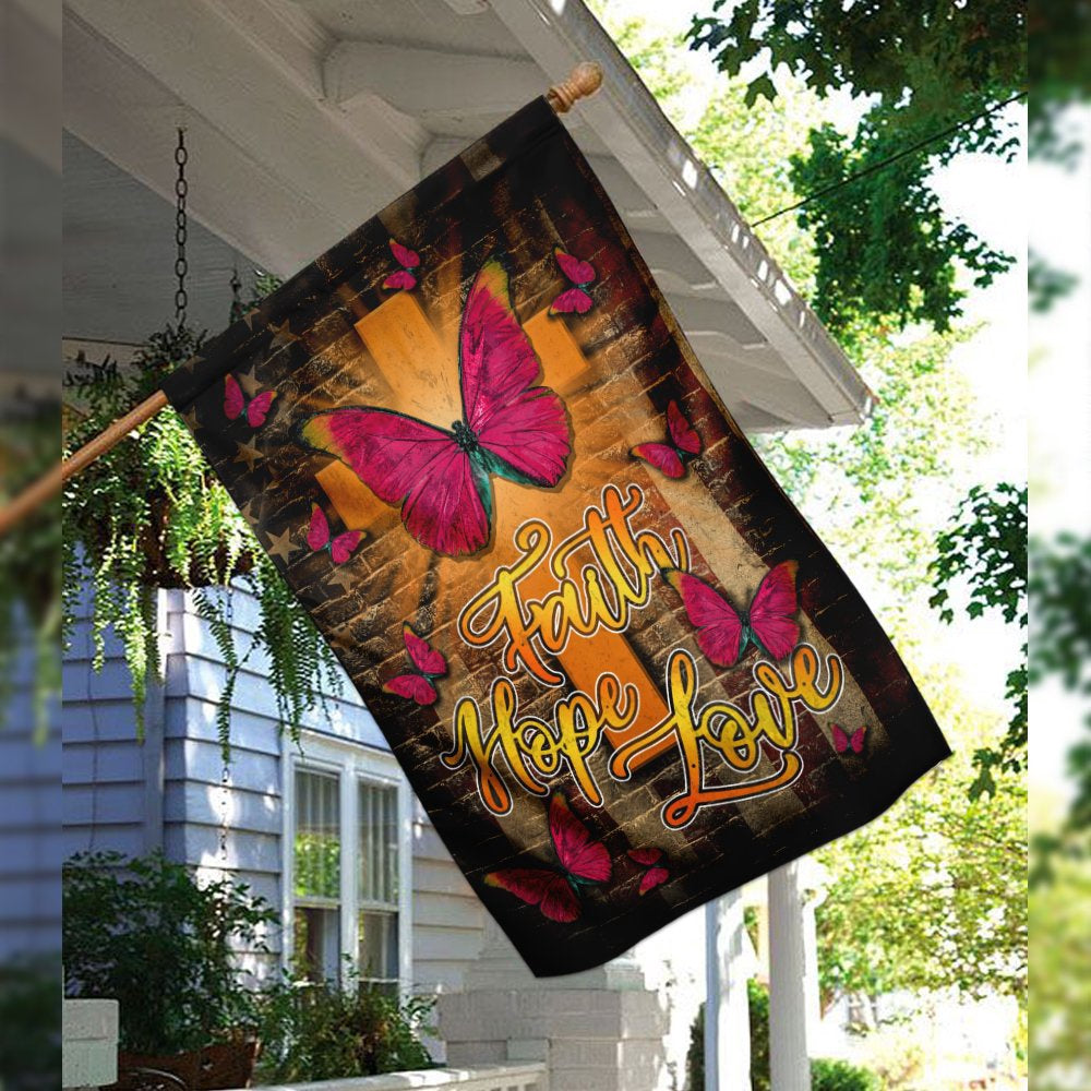 Christian Garden Flags, Faith Hope Love Butterfly Flag, Christian House Flags, Christian Cross Flag, Faith Flag