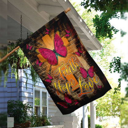 Christian Garden Flags, Faith Hope Love Butterfly Flag, Christian House Flags, Christian Cross Flag, Faith Flag