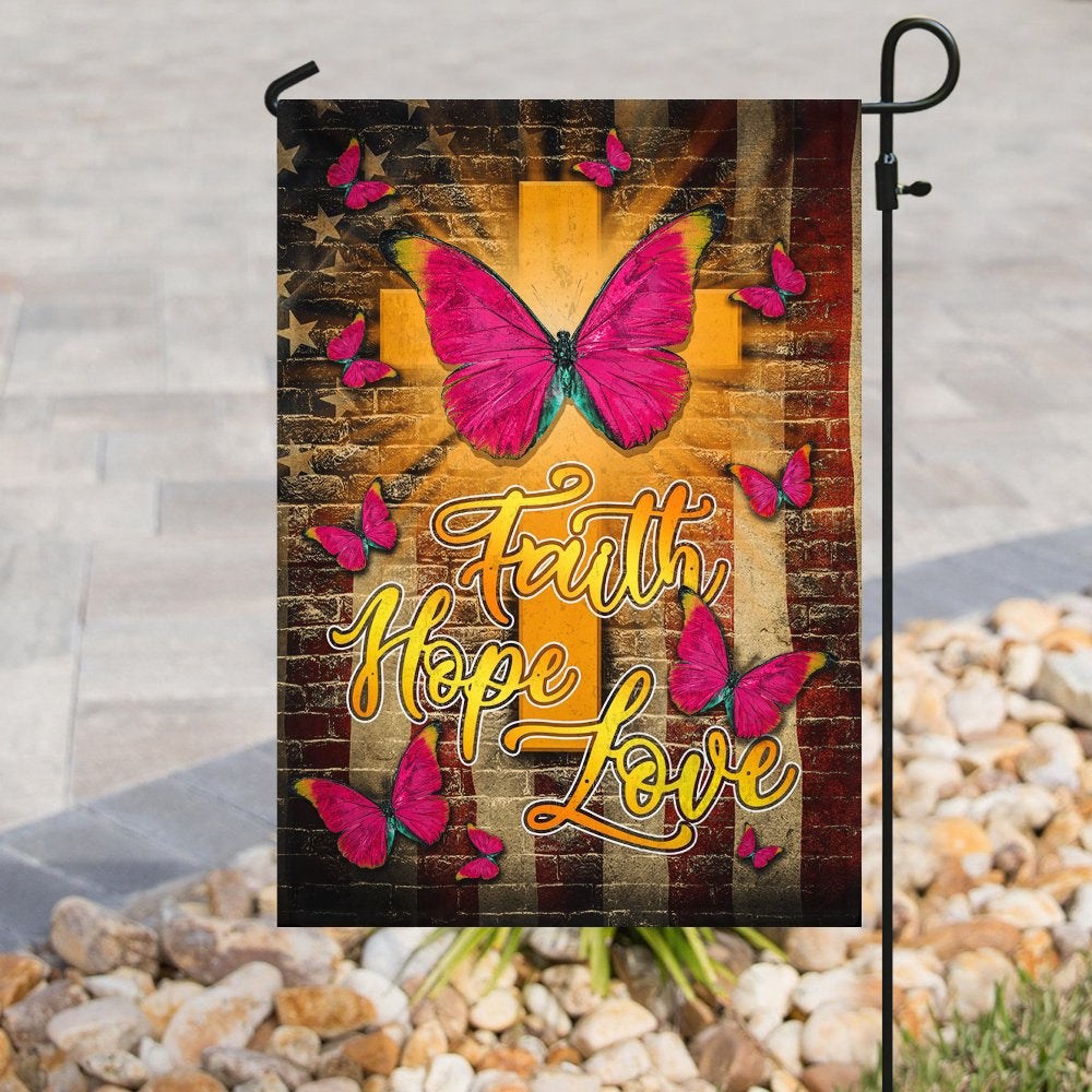Christian Garden Flags, Faith Hope Love Butterfly Flag, Christian House Flags, Christian Cross Flag, Faith Flag