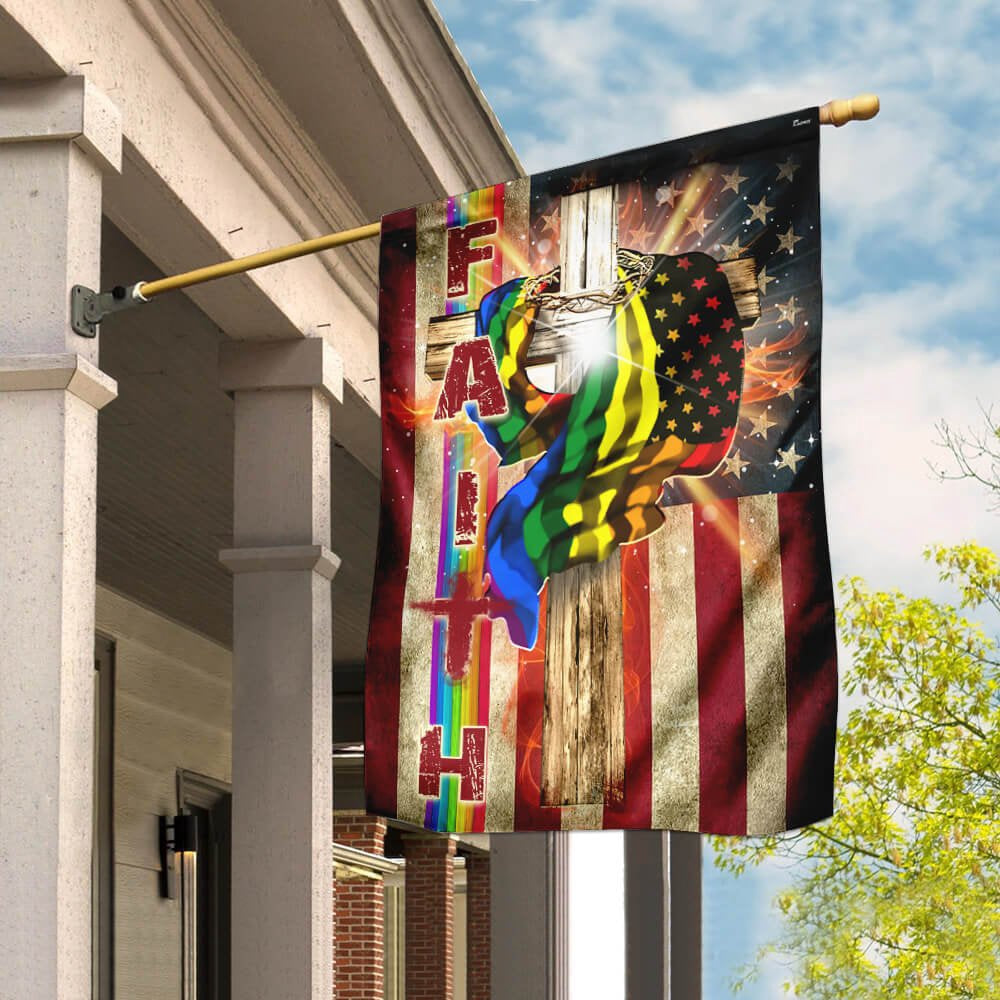 Christian Garden Flags, Faith In America LGBT Flag, Christian House Flags, Christian Cross Flag, Faith Flag