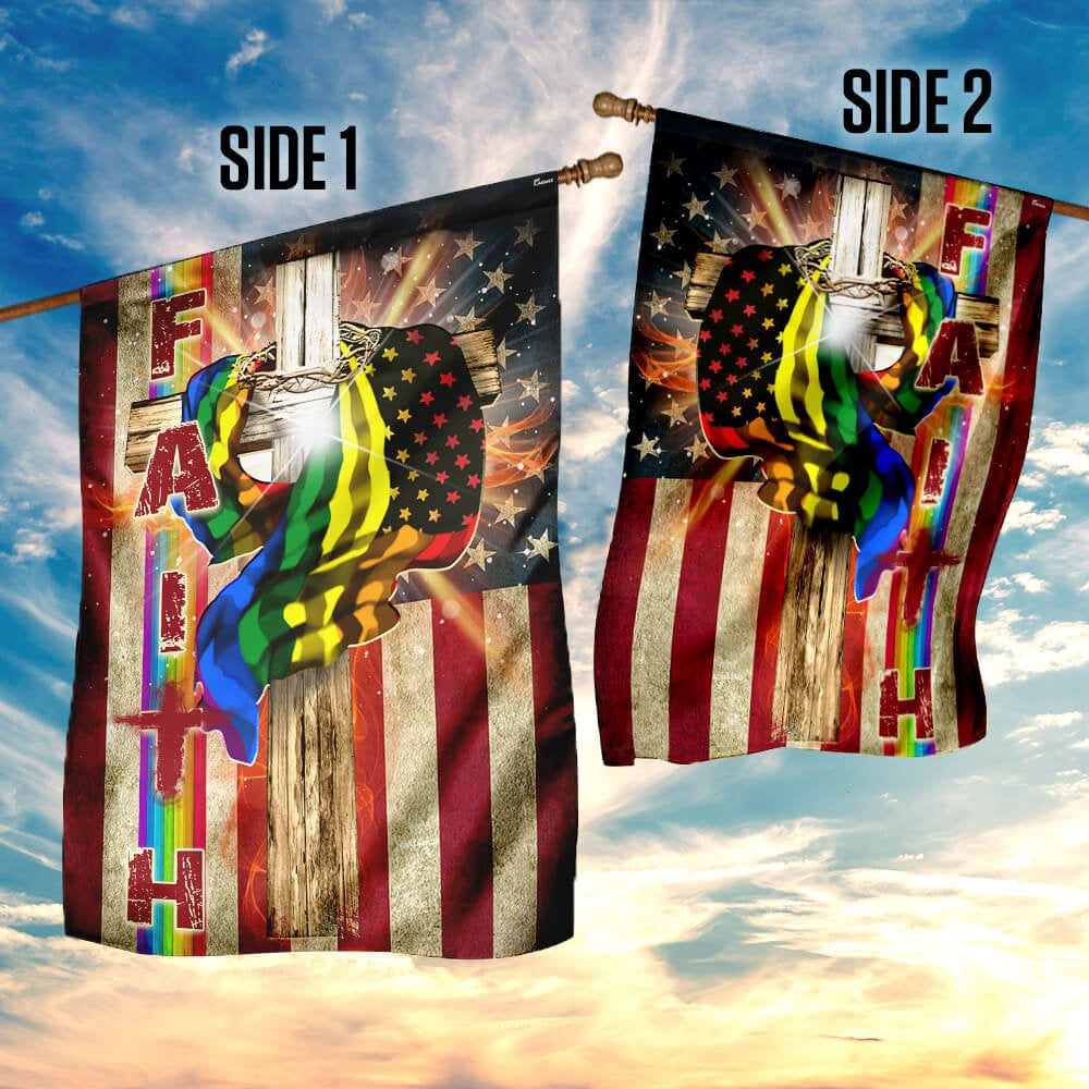 Christian Garden Flags, Faith In America LGBT Flag, Christian House Flags, Christian Cross Flag, Faith Flag