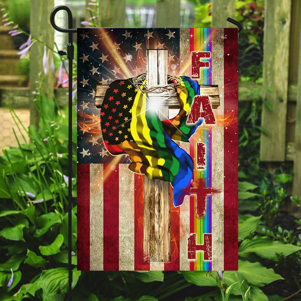 Christian Garden Flags, Faith In America LGBT Flag, Christian House Flags, Christian Cross Flag, Faith Flag