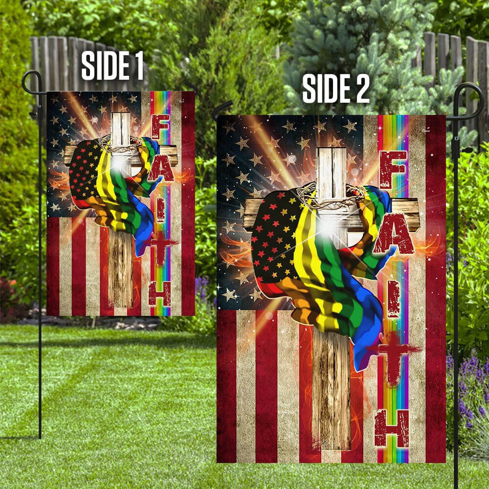 Christian Garden Flags, Faith In America LGBT Flag, Christian House Flags, Christian Cross Flag, Faith Flag