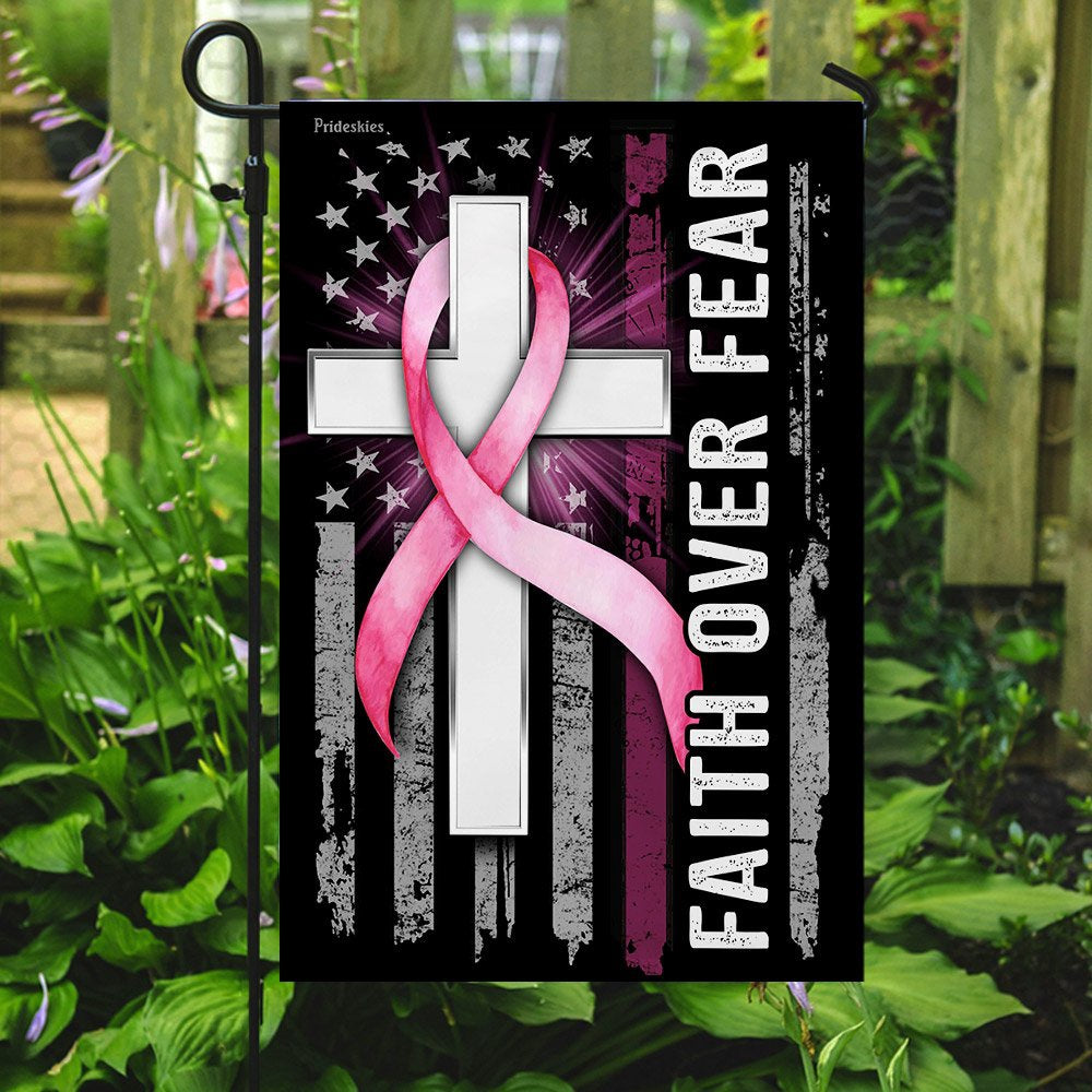 Christian Garden Flags, Faith Over Fear Breast Cancer Awareness, Christian House Flags, Christian Cross Flag, Faith Flag