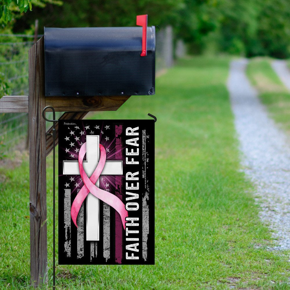Christian Garden Flags, Faith Over Fear Breast Cancer Awareness, Christian House Flags, Christian Cross Flag, Faith Flag