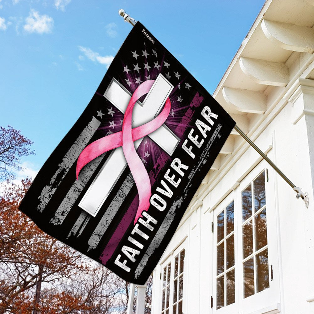 Christian Garden Flags, Faith Over Fear Breast Cancer Awareness, Christian House Flags, Christian Cross Flag, Faith Flag