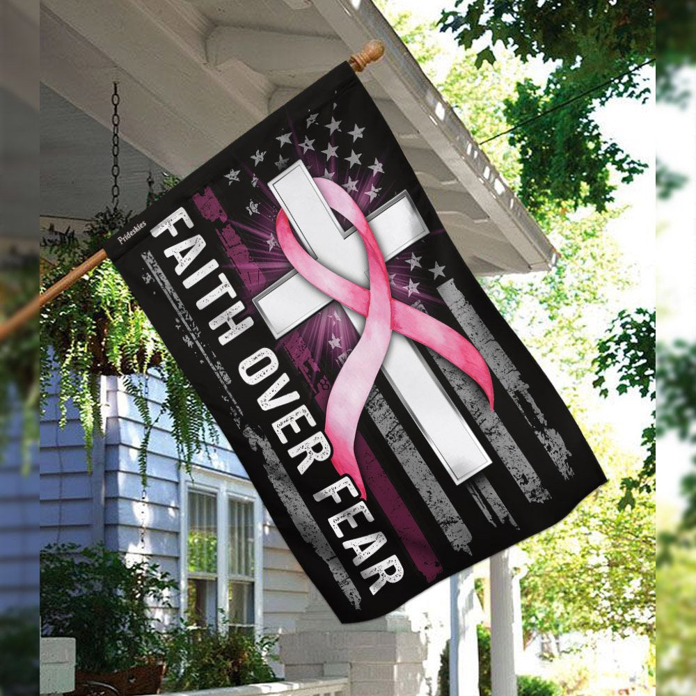 Christian Garden Flags, Faith Over Fear Breast Cancer Awareness, Christian House Flags, Christian Cross Flag, Faith Flag