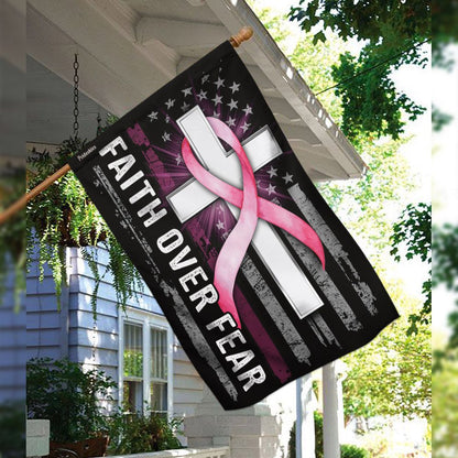 Christian Garden Flags, Faith Over Fear Breast Cancer Awareness, Christian House Flags, Christian Cross Flag, Faith Flag