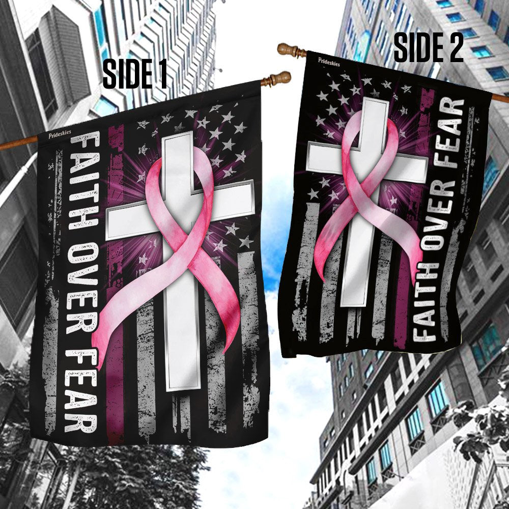 Christian Garden Flags, Faith Over Fear Breast Cancer Awareness, Christian House Flags, Christian Cross Flag, Faith Flag