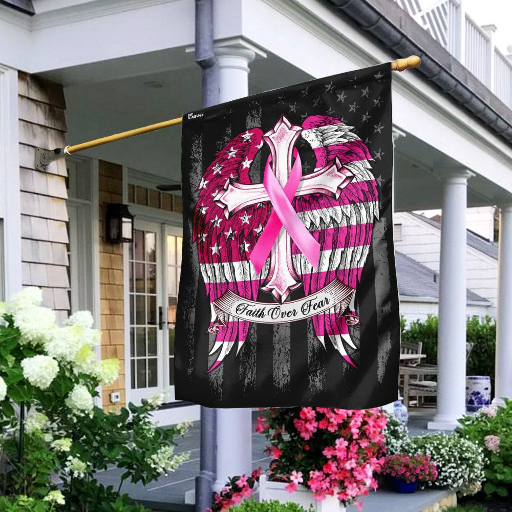 Christian Garden Flags, Faith Over Fear Breast Cancer Awareness Flag, Christian House Flags, Christian Cross Flag, Faith Flag