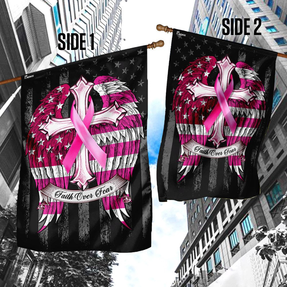 Christian Garden Flags, Faith Over Fear Breast Cancer Awareness Flag, Christian House Flags, Christian Cross Flag, Faith Flag