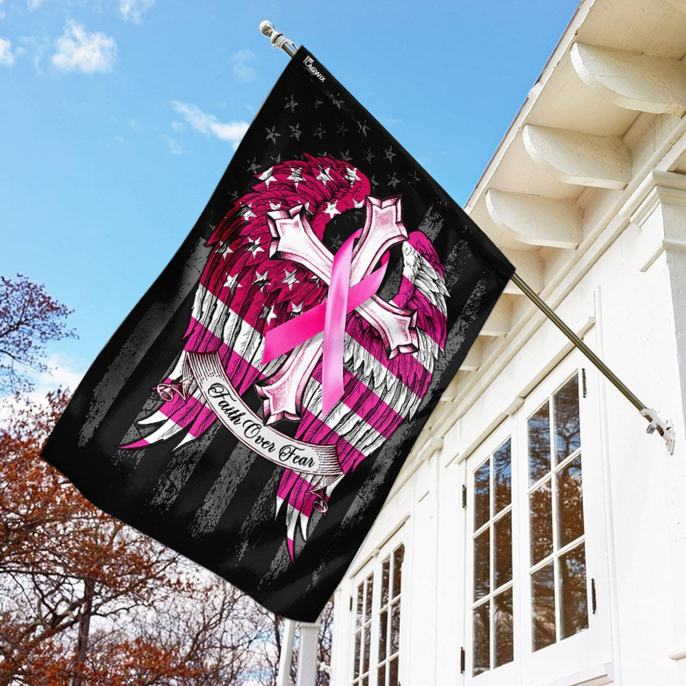 Christian Garden Flags, Faith Over Fear Breast Cancer Awareness Flag, Christian House Flags, Christian Cross Flag, Faith Flag