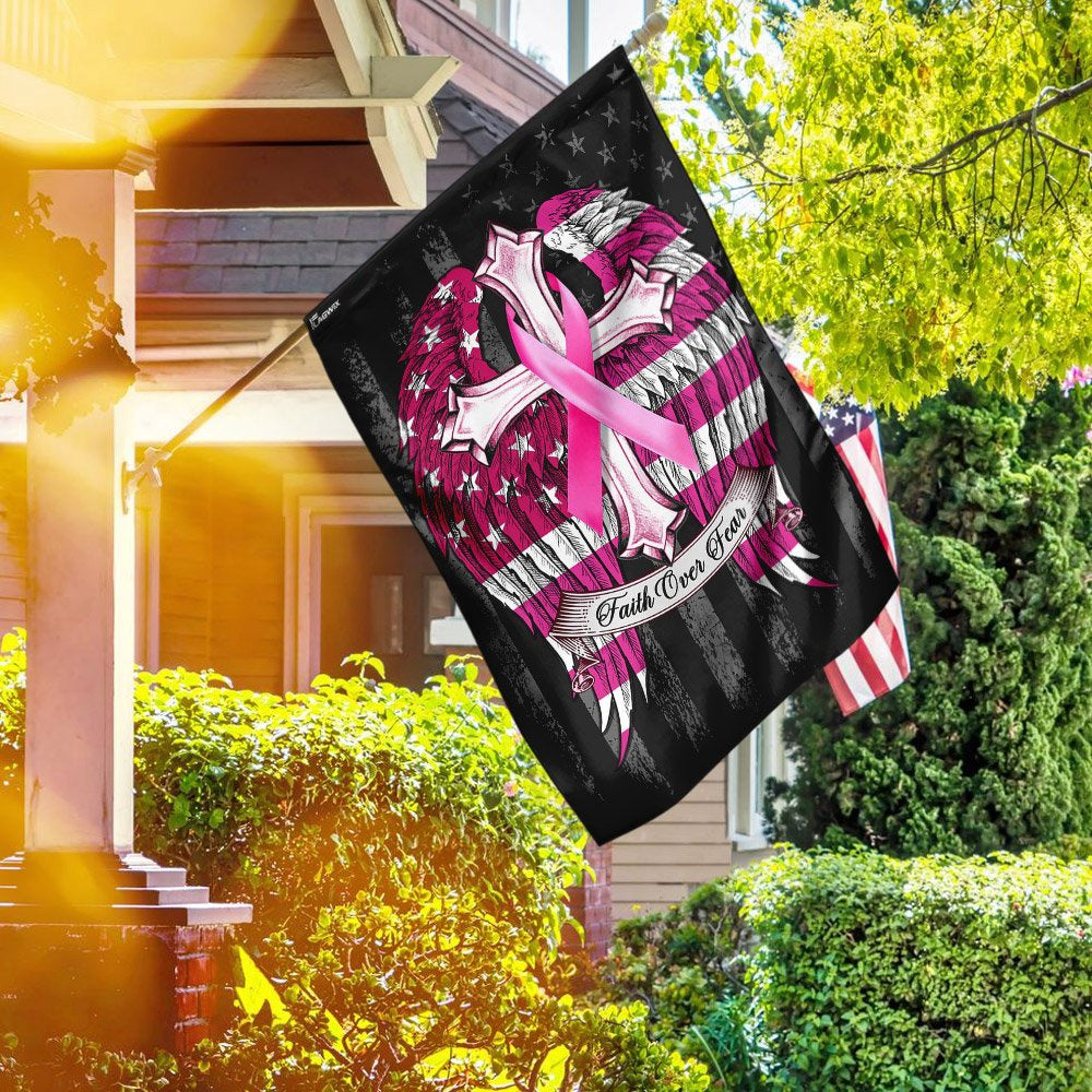 Christian Garden Flags, Faith Over Fear Breast Cancer Awareness Flag, Christian House Flags, Christian Cross Flag, Faith Flag