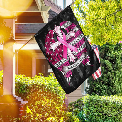 Christian Garden Flags, Faith Over Fear Breast Cancer Awareness Flag, Christian House Flags, Christian Cross Flag, Faith Flag