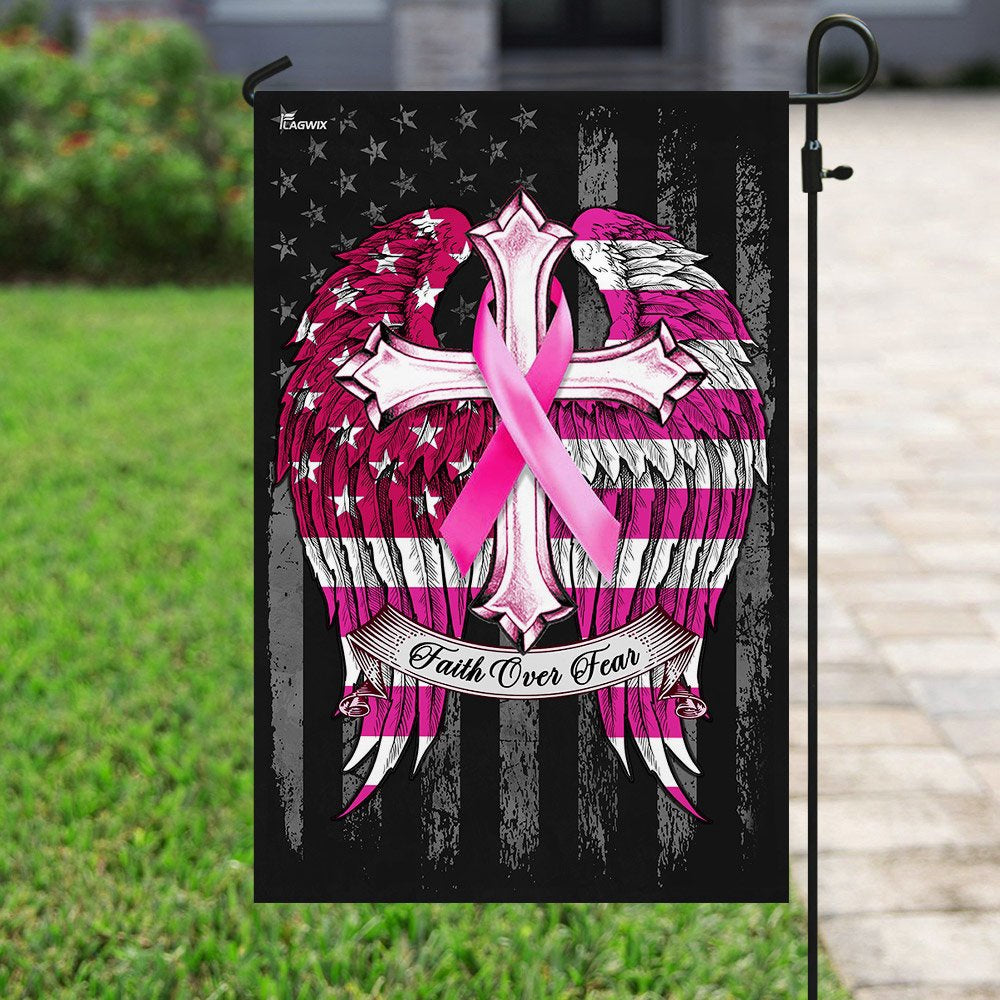 Christian Garden Flags, Faith Over Fear Breast Cancer Awareness Flag, Christian House Flags, Christian Cross Flag, Faith Flag