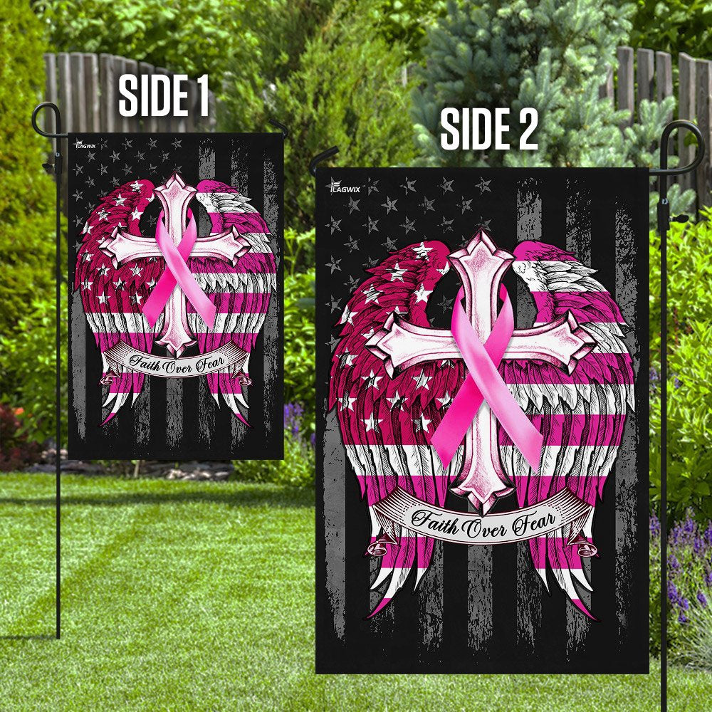 Christian Garden Flags, Faith Over Fear Breast Cancer Awareness Flag, Christian House Flags, Christian Cross Flag, Faith Flag