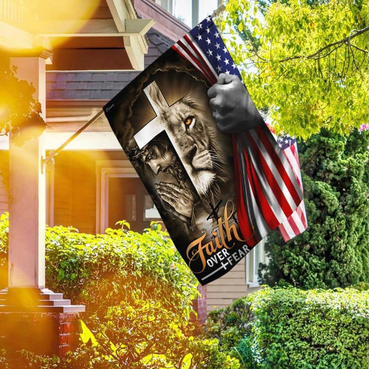 Christian Garden Flags, Faith Over Fear Jesus Christian American Flag, Christian House Flags, Christian Cross Flag, Faith Flag