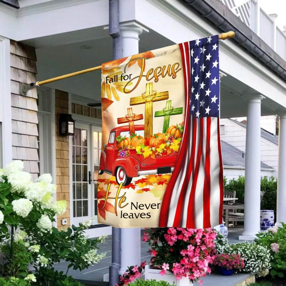 Christian Garden Flags, Fall For Jesus He Never Leaves Christian Lover Flag, Christian House Flags, Christian Cross Flag, Faith Flag