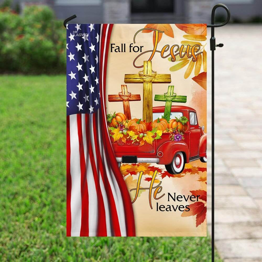 Christian Garden Flags, Fall For Jesus He Never Leaves Christian Lover Flag, Christian House Flags, Christian Cross Flag, Faith Flag
