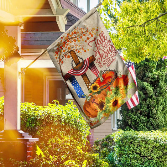 Christian Garden Flags, Fall For Jesus He Never Leaves Flag, Christian House Flags, Christian Cross Flag, Faith Flag