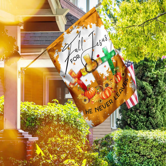 Christian Garden Flags, Fall For Jesus, He Never Leaves Flag, Christian House Flags, Christian Cross Flag, Faith Flag