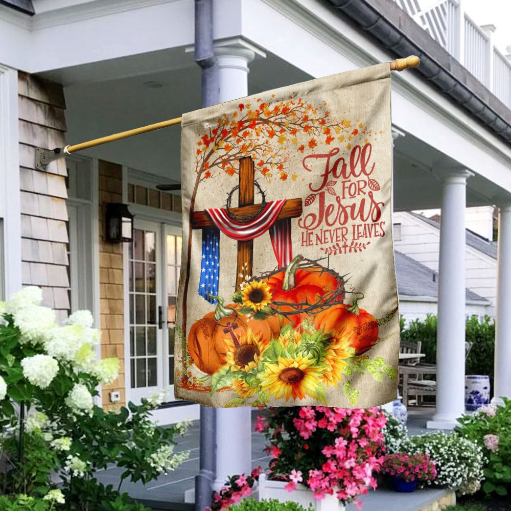 Christian Garden Flags, Fall For Jesus He Never Leaves Flag, Christian House Flags, Christian Cross Flag, Faith Flag
