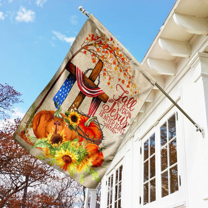 Christian Garden Flags, Fall For Jesus He Never Leaves Flag, Christian House Flags, Christian Cross Flag, Faith Flag