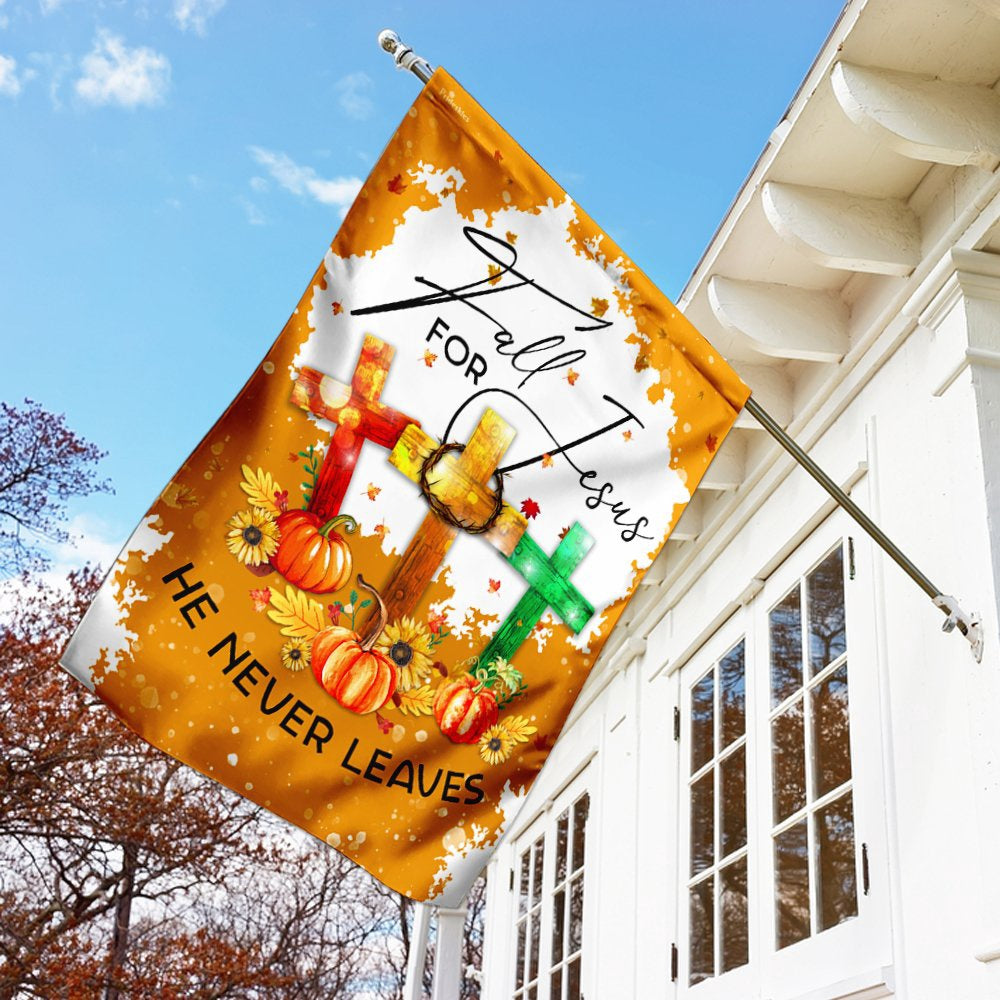 Christian Garden Flags, Fall For Jesus, He Never Leaves Flag, Christian House Flags, Christian Cross Flag, Faith Flag