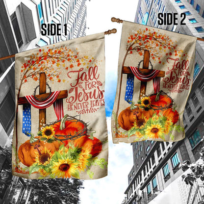 Christian Garden Flags, Fall For Jesus He Never Leaves Flag, Christian House Flags, Christian Cross Flag, Faith Flag