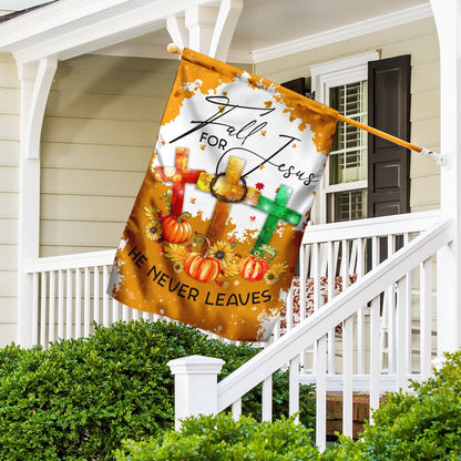 Christian Garden Flags, Fall For Jesus, He Never Leaves Flag, Christian House Flags, Christian Cross Flag, Faith Flag