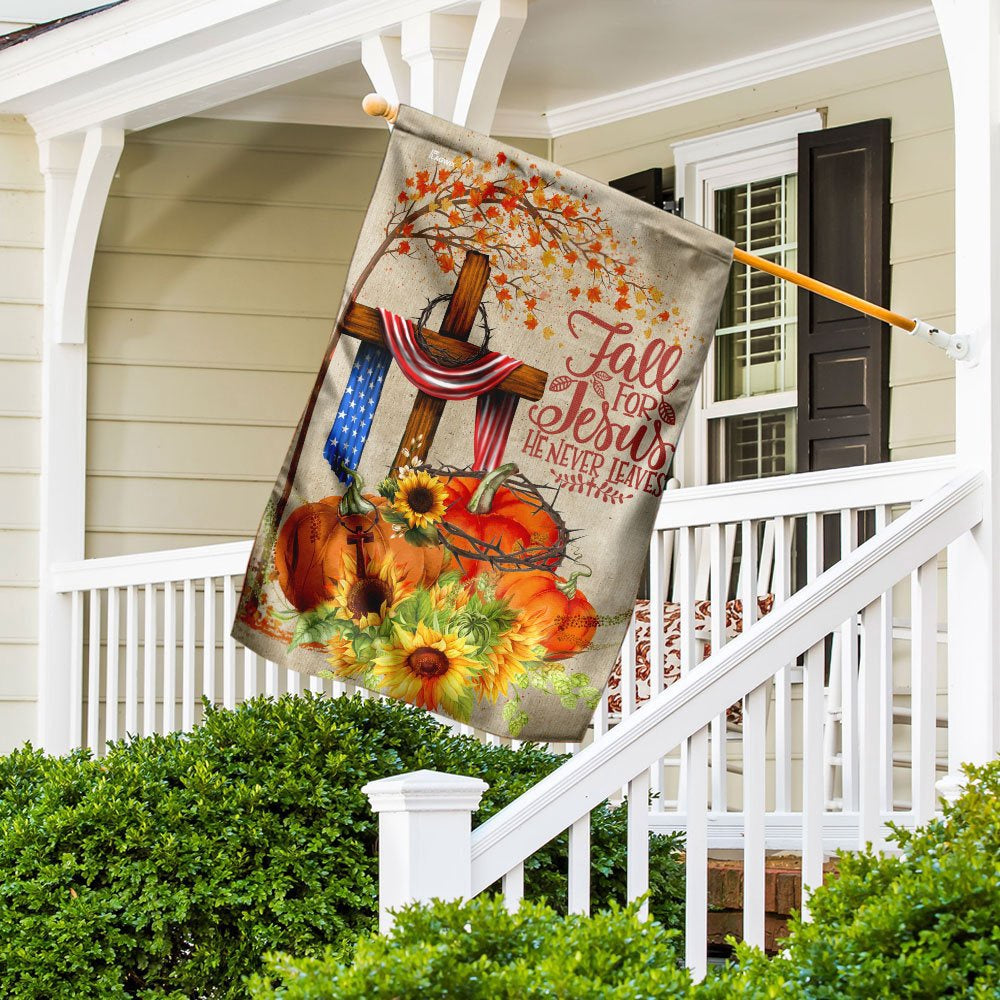 Christian Garden Flags, Fall For Jesus He Never Leaves Flag, Christian House Flags, Christian Cross Flag, Faith Flag