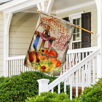 Christian Garden Flags, Fall For Jesus He Never Leaves Flag, Christian House Flags, Christian Cross Flag, Faith Flag