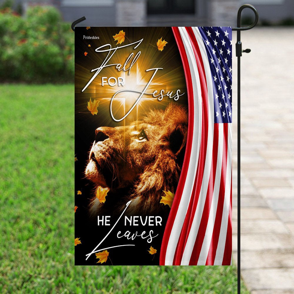 Christian Garden Flags, Fall For Jesus, He Never Leaves Flag, Christian House Flags, Christian Cross Flag, Faith Flag