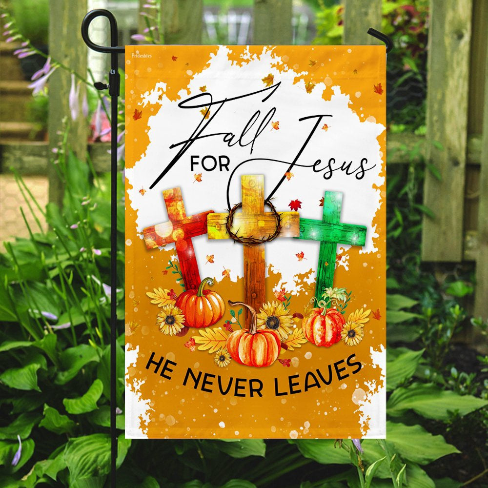 Christian Garden Flags, Fall For Jesus, He Never Leaves Flag, Christian House Flags, Christian Cross Flag, Faith Flag
