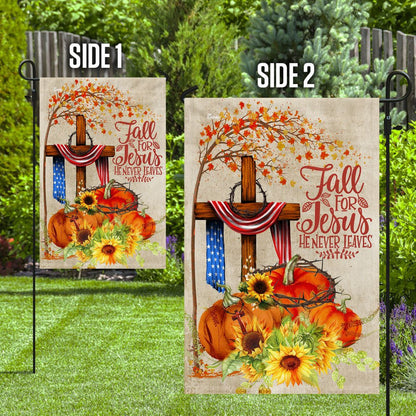 Christian Garden Flags, Fall For Jesus He Never Leaves Flag, Christian House Flags, Christian Cross Flag, Faith Flag