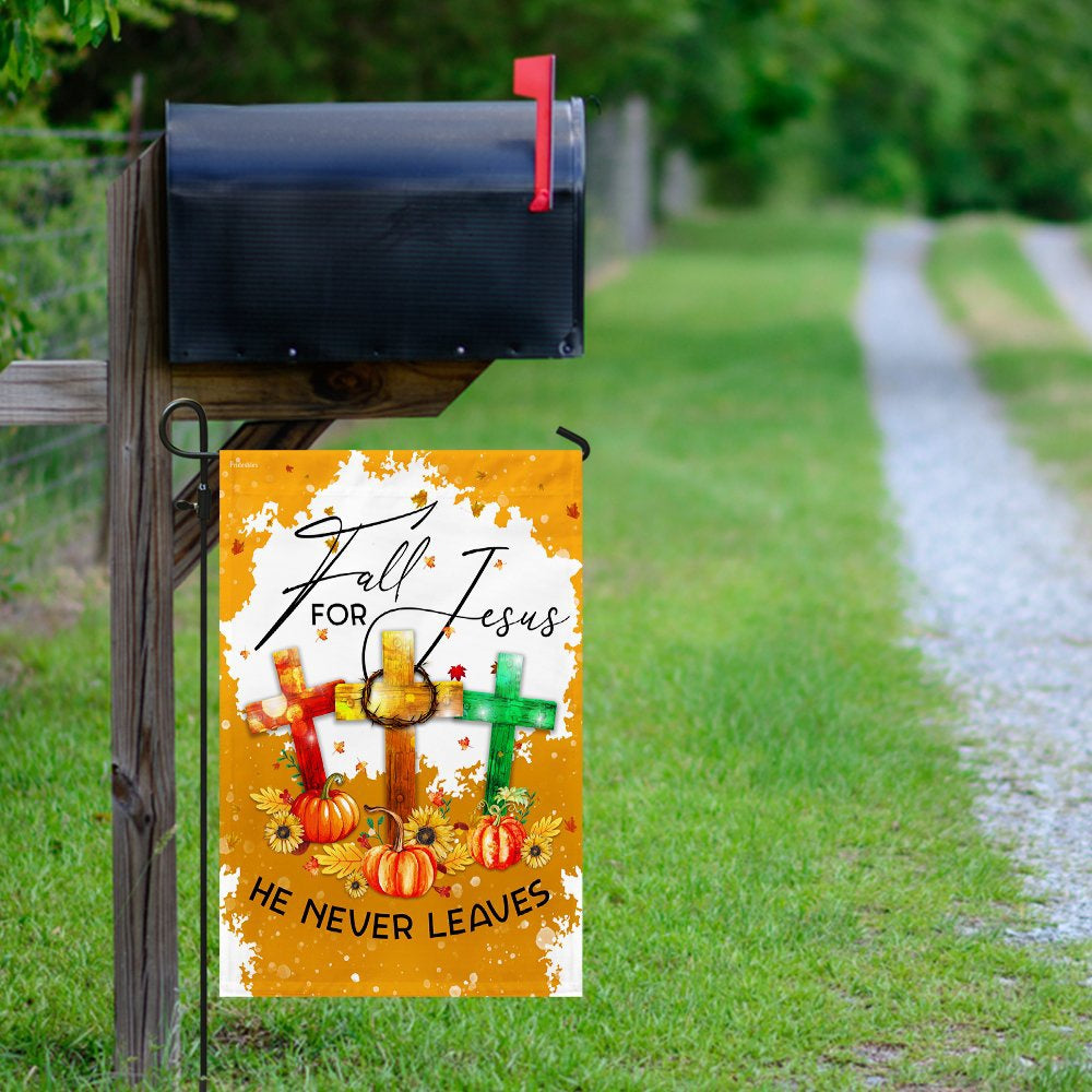 Christian Garden Flags, Fall For Jesus, He Never Leaves Flag, Christian House Flags, Christian Cross Flag, Faith Flag
