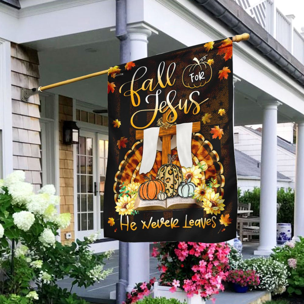 Christian Garden Flags, Fall For Jesus He Never Leaves Thanksgiving Flag, Christian House Flags, Christian Cross Flag, Faith Flag