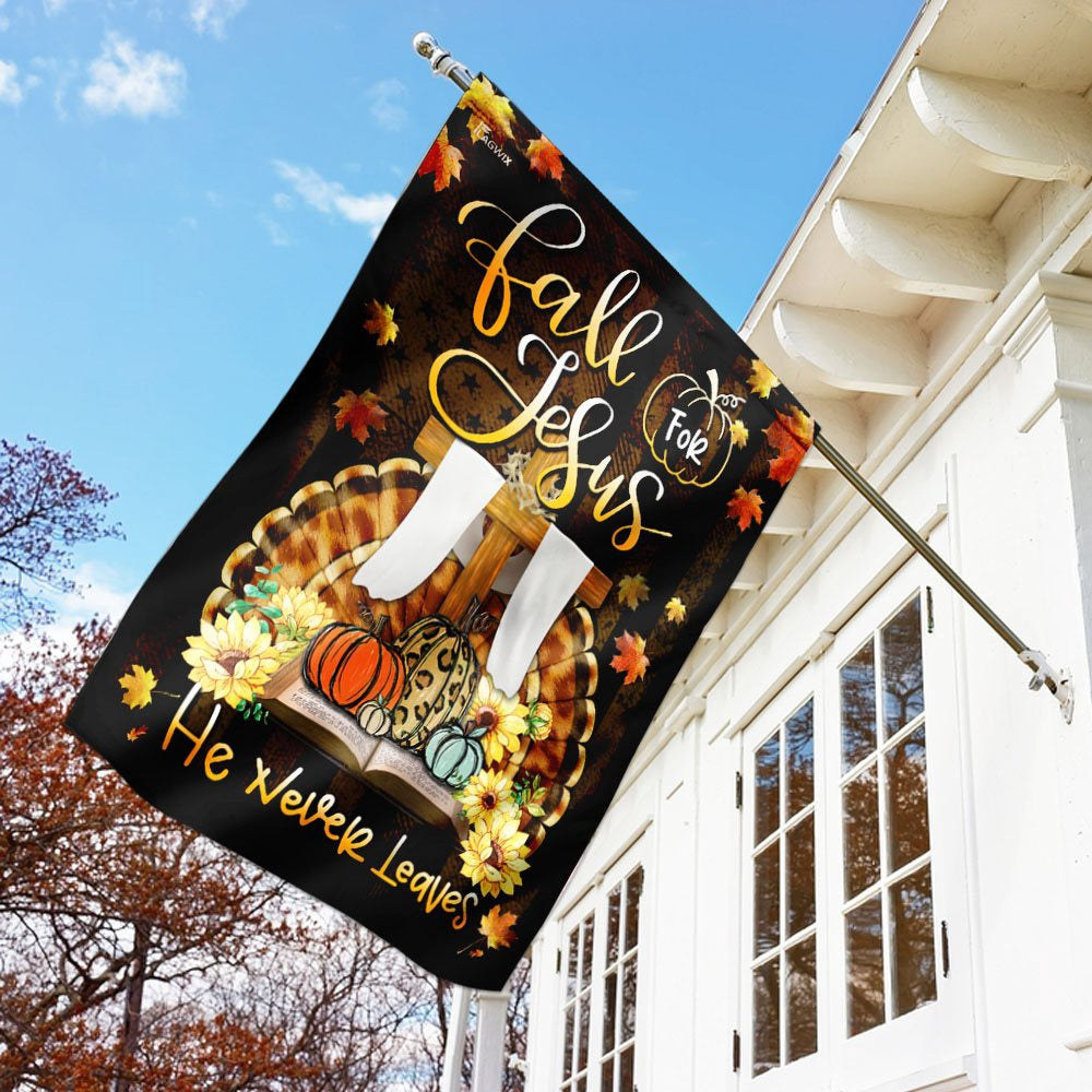 Christian Garden Flags, Fall For Jesus He Never Leaves Thanksgiving Flag, Christian House Flags, Christian Cross Flag, Faith Flag