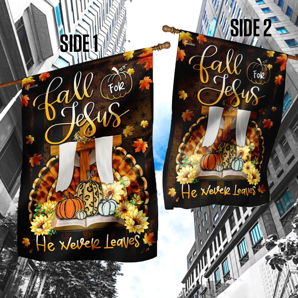 Christian Garden Flags, Fall For Jesus He Never Leaves Thanksgiving Flag, Christian House Flags, Christian Cross Flag, Faith Flag