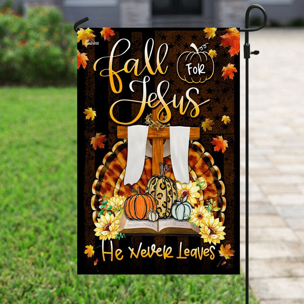 Christian Garden Flags, Fall For Jesus He Never Leaves Thanksgiving Flag, Christian House Flags, Christian Cross Flag, Faith Flag