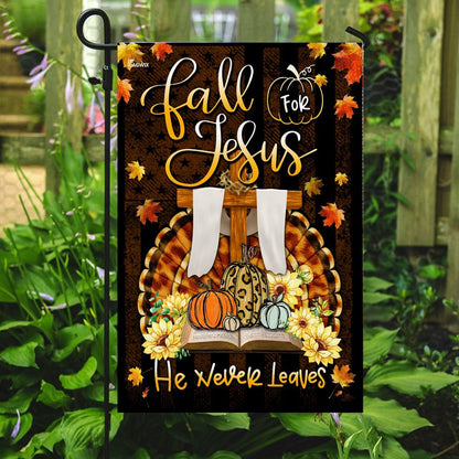 Christian Garden Flags, Fall For Jesus He Never Leaves Thanksgiving Flag, Christian House Flags, Christian Cross Flag, Faith Flag