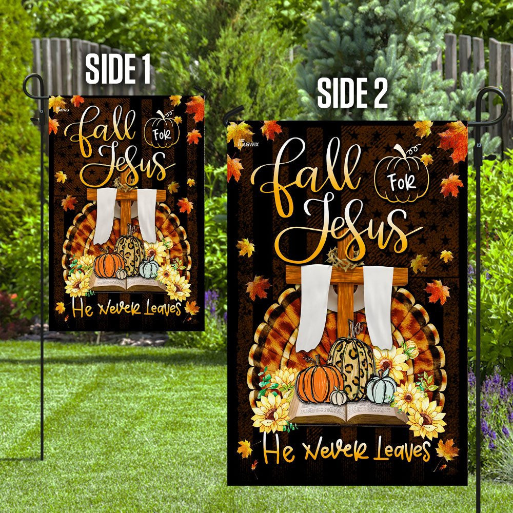 Christian Garden Flags, Fall For Jesus He Never Leaves Thanksgiving Flag, Christian House Flags, Christian Cross Flag, Faith Flag