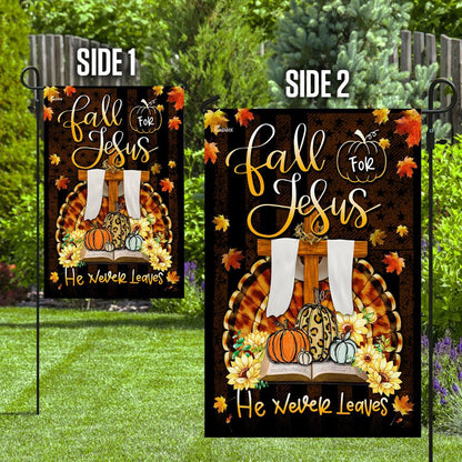 Christian Garden Flags, Fall For Jesus He Never Leaves Thanksgiving Flag, Christian House Flags, Christian Cross Flag, Faith Flag