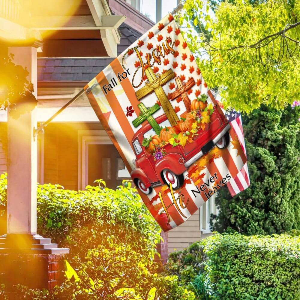 Christian Garden Flags, Fall For Jesus He Never Leaves Thanksgiving Flags, Christian House Flags, Christian Cross Flag, Faith Flag