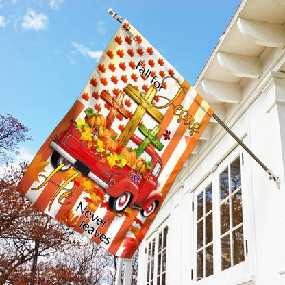 Christian Garden Flags, Fall For Jesus He Never Leaves Thanksgiving Flags, Christian House Flags, Christian Cross Flag, Faith Flag